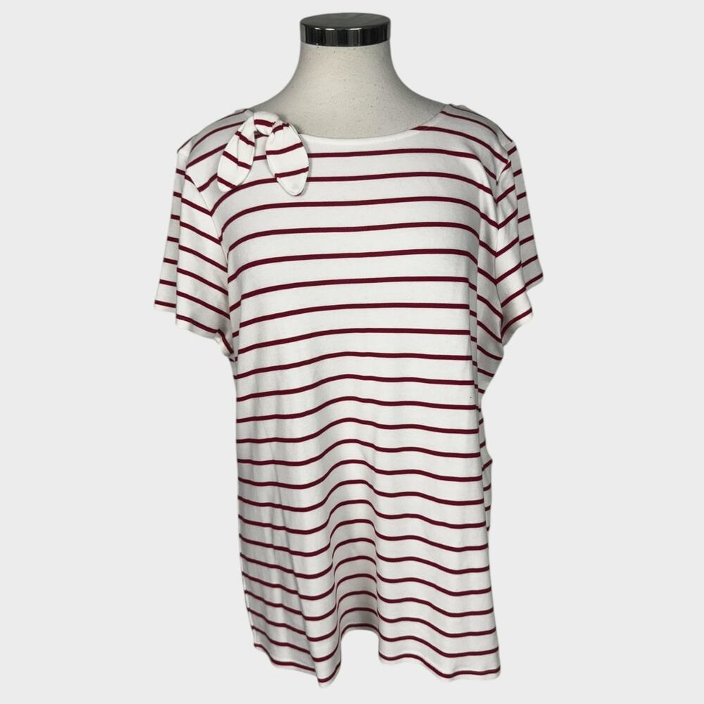 Croft & Barrow Womens XL 100% Cotton Short Sleeve Red White Stripe Shirt